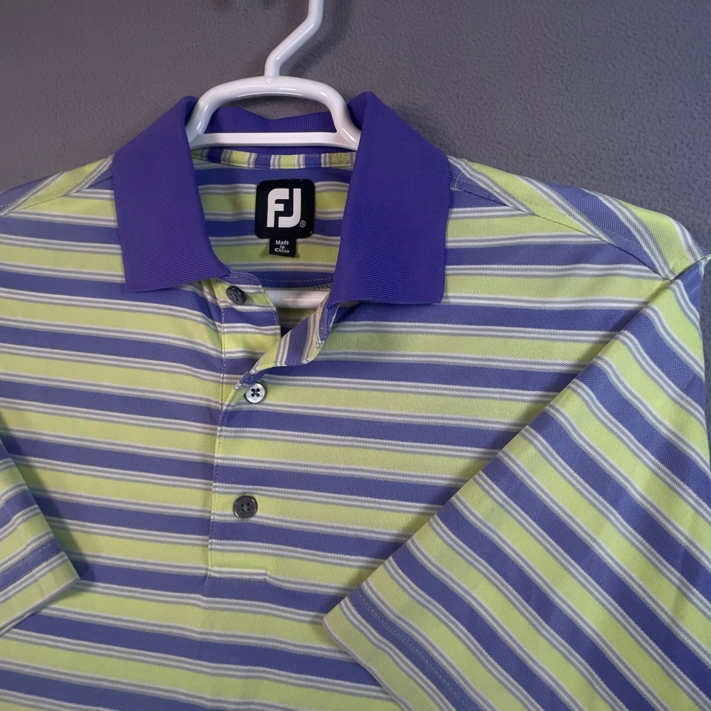 FootJoy Polo Mens L Purple Green Striped Golf Shirt Short Sleeve Performance FJ